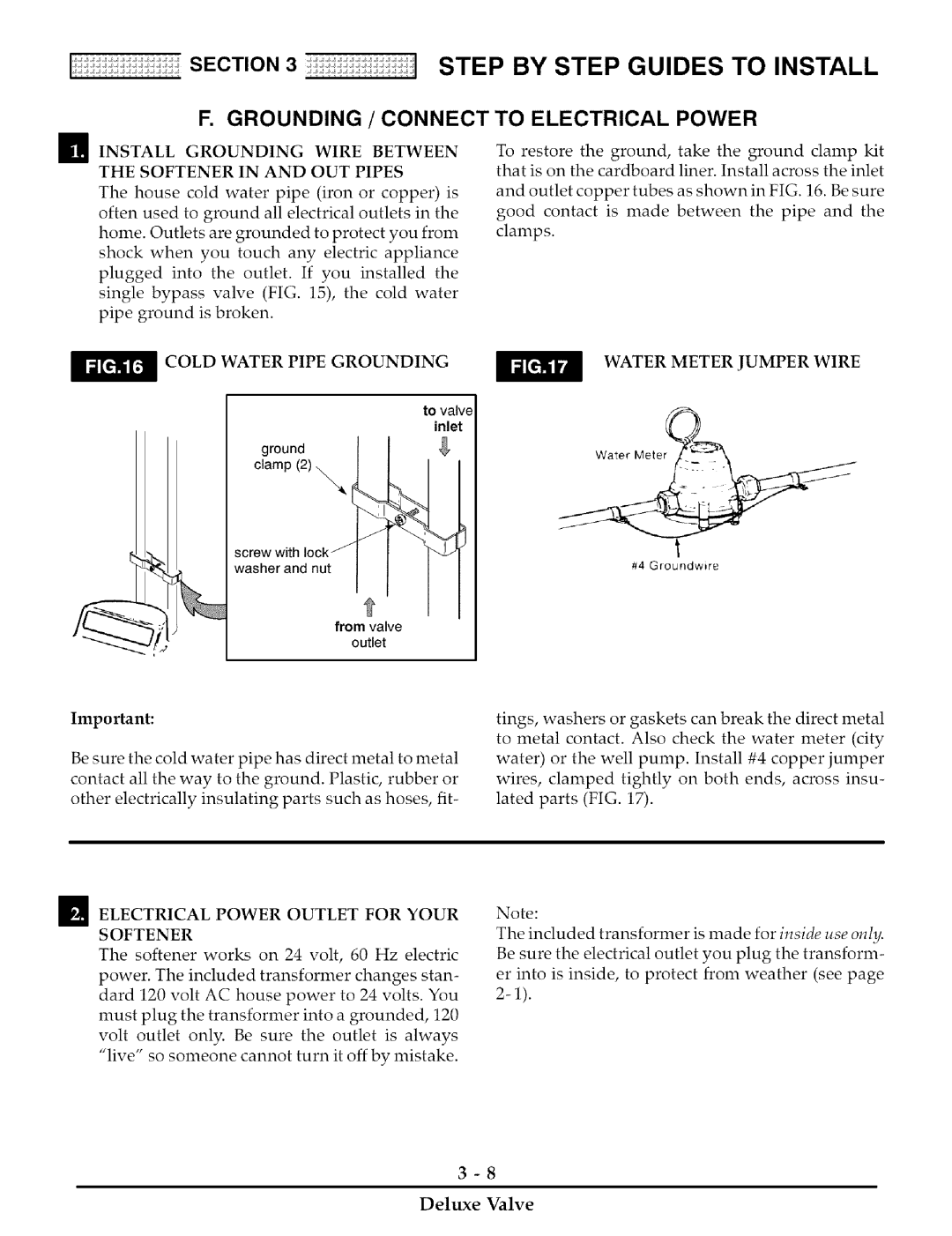 Kenmore 275, 170 Grounding / Connect, To Electrical Power, Install Grounding Wire Between Softener in and OUT Pipes 