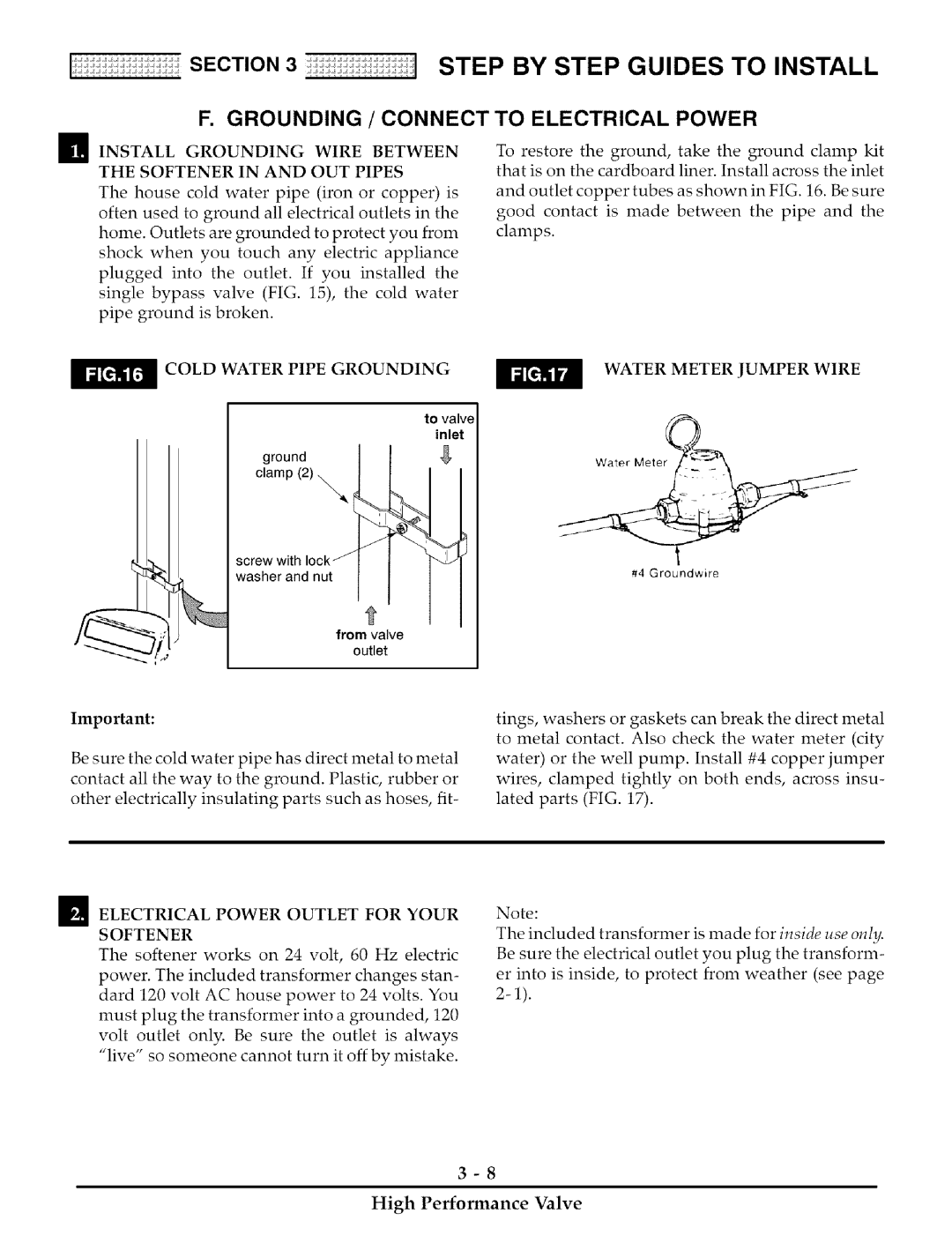 Kenmore 275, 170 Install Grounding Wire Between Softener in and OUT Pipes, Cold Water Pipe Grounding Meter Jumper Wire 