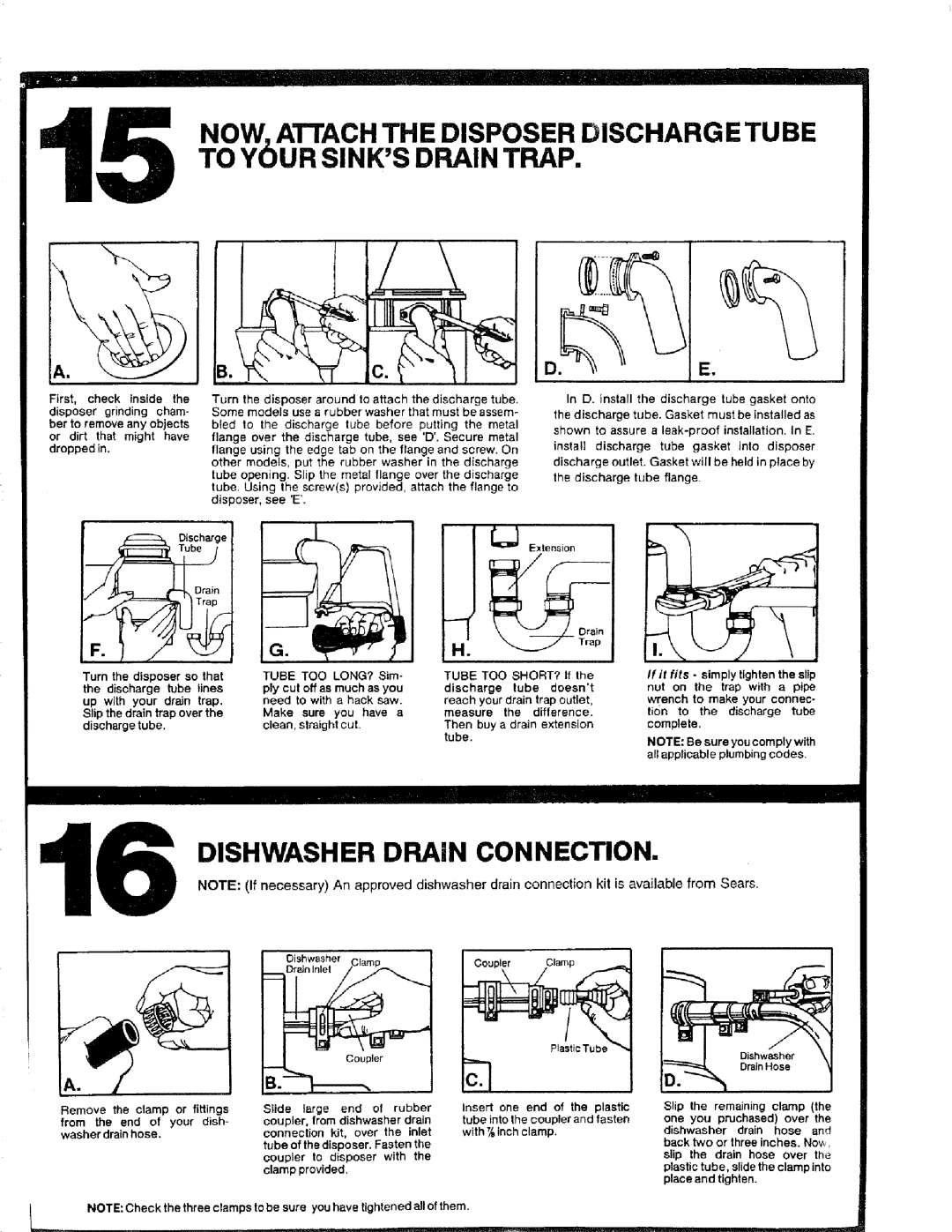 Kenmore 17568563 manual Dishwasher Drain Connection, Discharge, Tube TOO SHORT? If, PlPler Clamp 