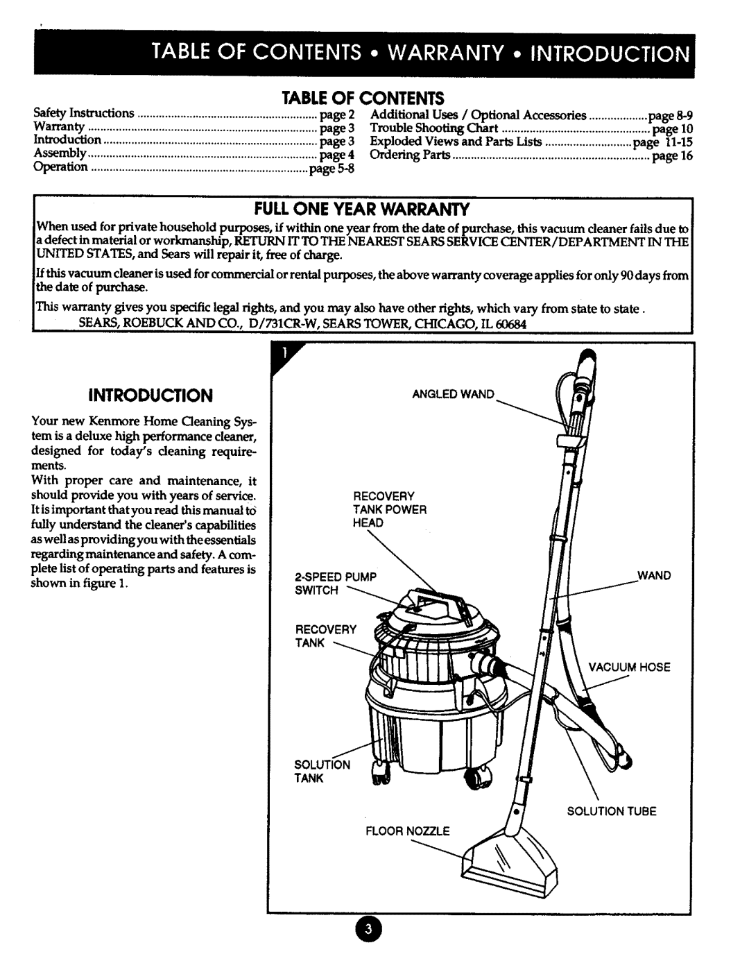 Kenmore 175.869039 manual Tableof Contents 