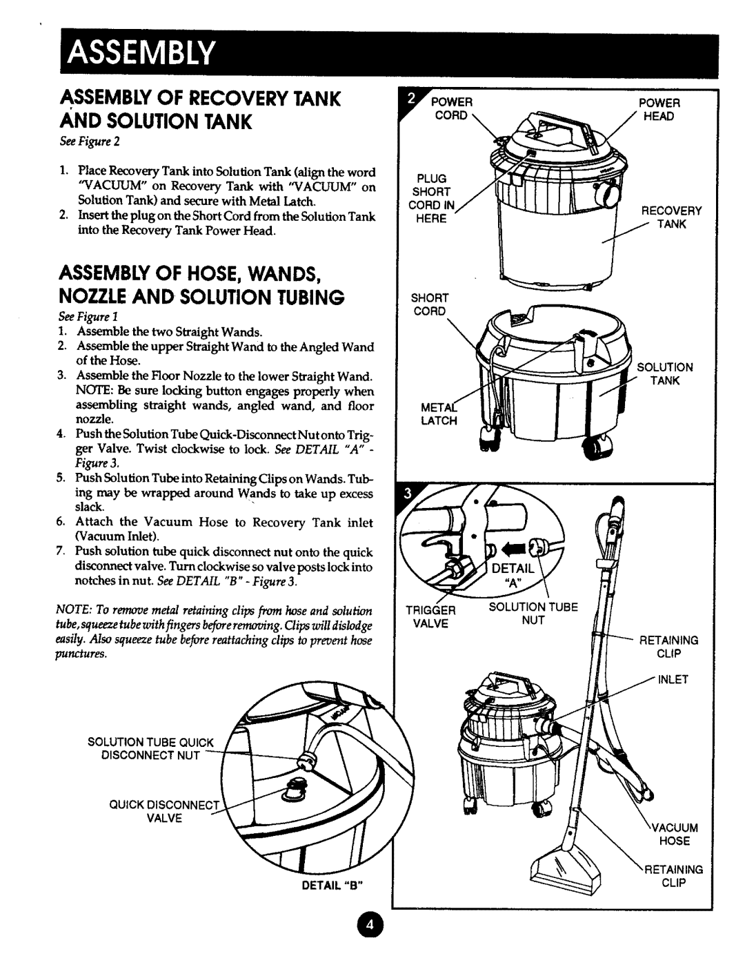 Kenmore 175.869039 manual Assemblyof Recoverytank and Solution Tank, Assemblyof HOSE, WANDS, Nozzleand Solution Tubing 