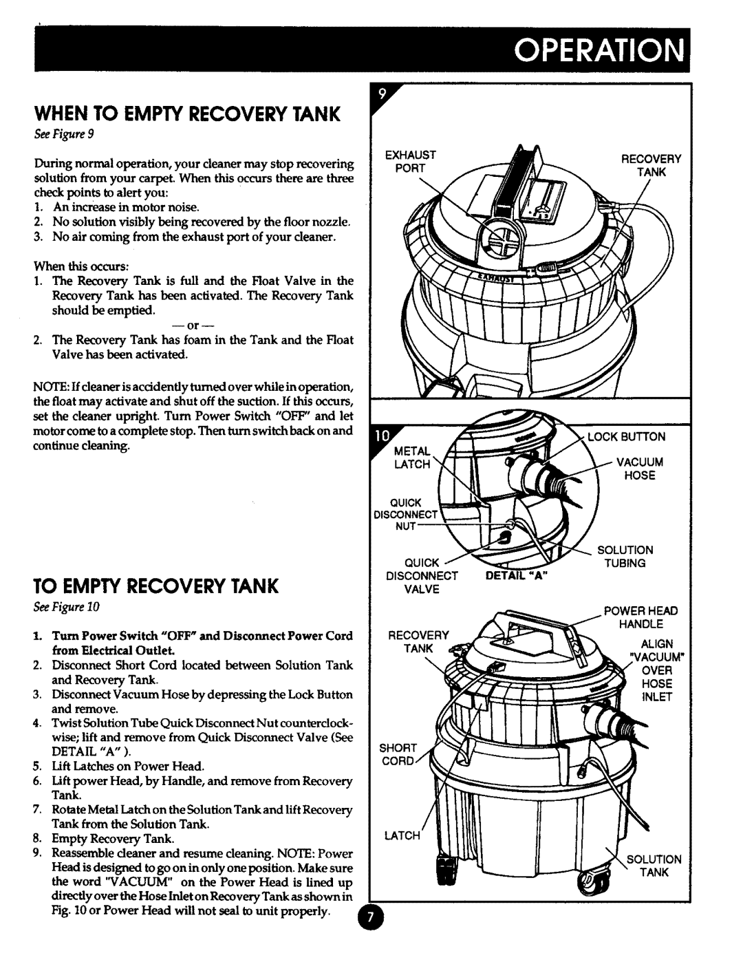 Kenmore 175.869039 manual When to Empty Recoverytank, To Emptyrecovery Tank 