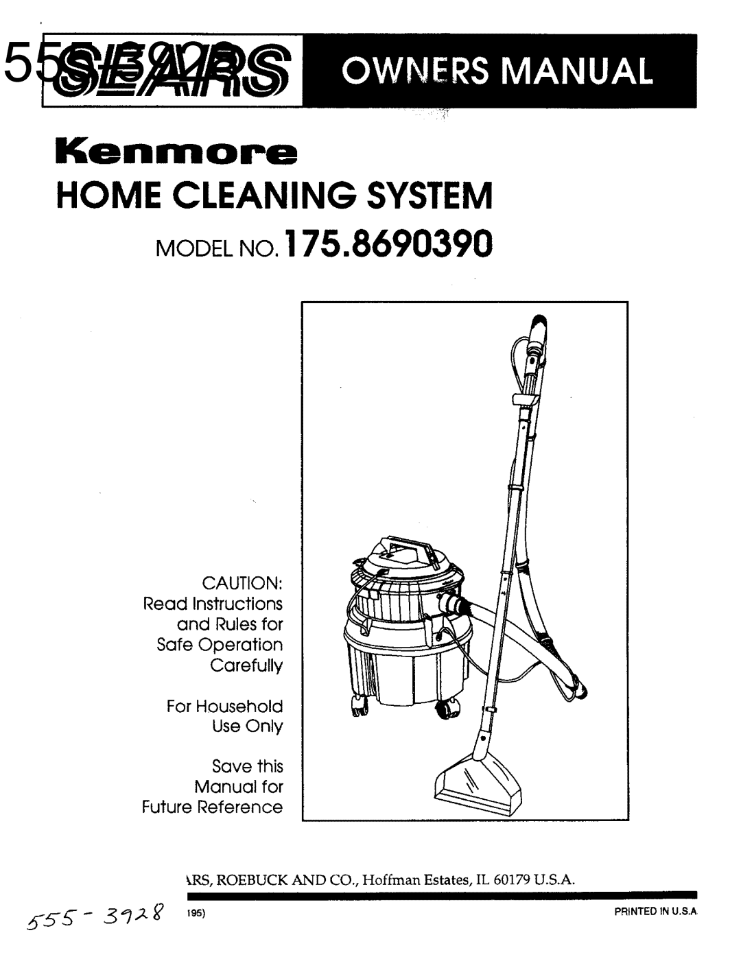 Kenmore 175.869039 manual Home Cleaning System Model No, CAUTION: Read Instructions and Rules for, Ken oPe, b5--K 