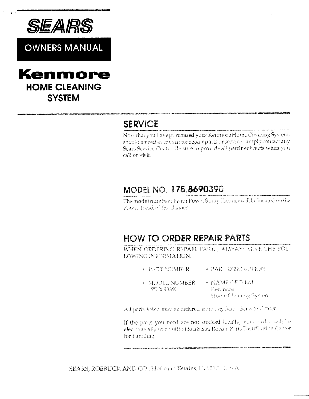 Kenmore 175.869039 manual Kenmore, Service, How To Order Repair Parts, MODI L140, System, Home Cleaning 