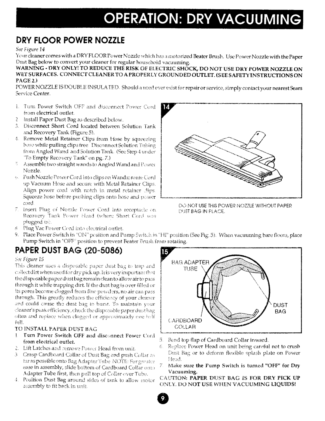 Kenmore 175.869039 manual Dry Floor Power Nozzle, Paper Dust Bag, See Finite, Figure t5, h,ql 