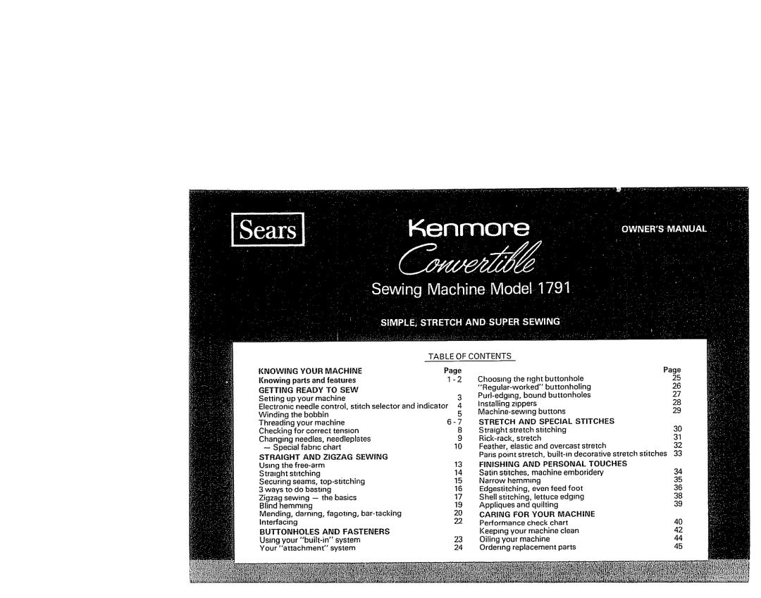 Kenmore 1791 manual Knowing Parts and features, Setting, Needle Contro, stitch selector Indicator, Stretch, Emboridery 