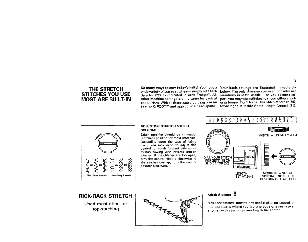 Kenmore 1791 manual Stretch, RICK-RACK STR Etch, Used most often for Top-stitching 