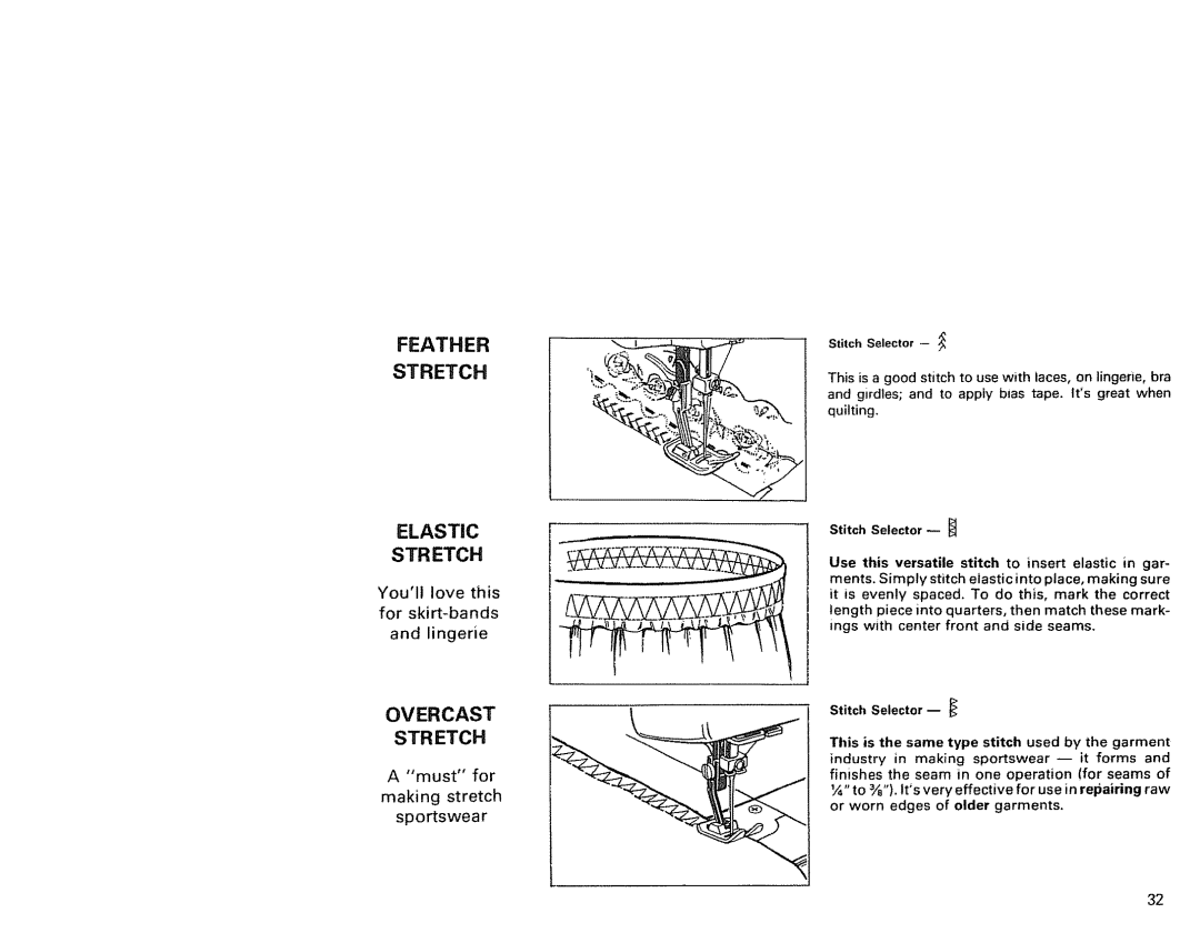 Kenmore 1791 manual Feather Stretch, Elastic Stretch, Overcast Stretch, Youll love this For skirt-bands Lingerie 