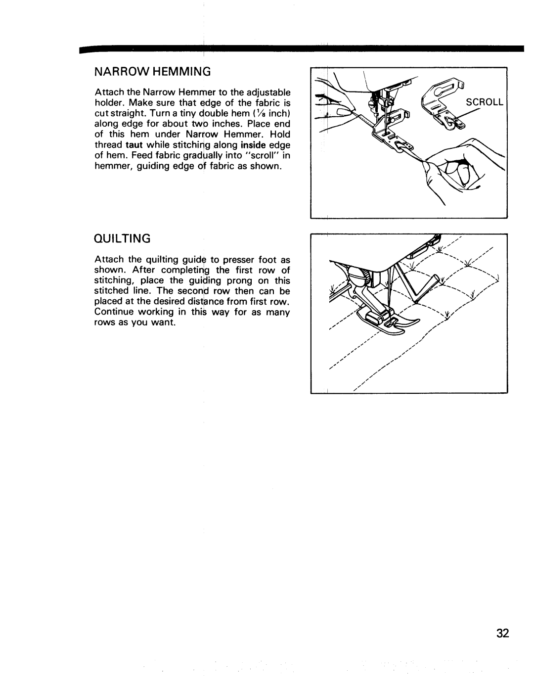 Kenmore 17922, 17920 manual Quilting, Narrow Hemming 