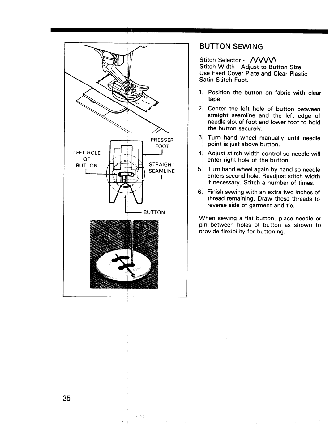 Kenmore 17920, 17922 manual Button Sewing, Tape 