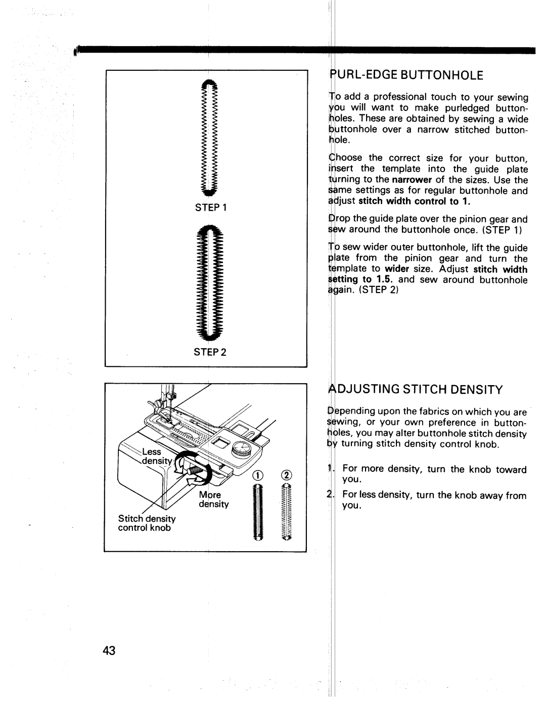 Kenmore 17920, 17922 manual URL-EDGE Buttonhole, Djusting Stitch Density, Step, Stitch width control to 