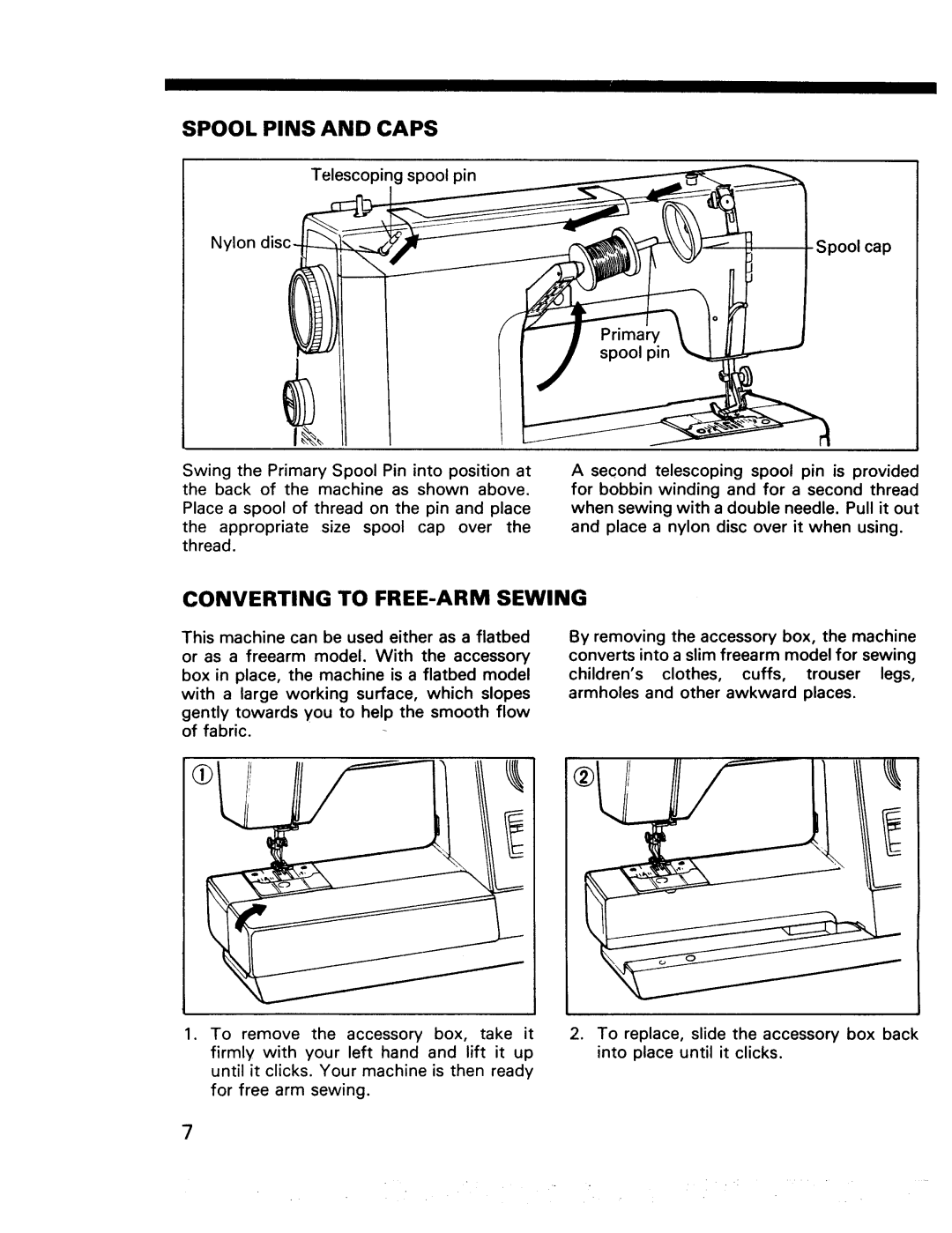 Kenmore 17920, 17922 manual Spool Pins And Caps, Converting, Sewing, Free-Arm 