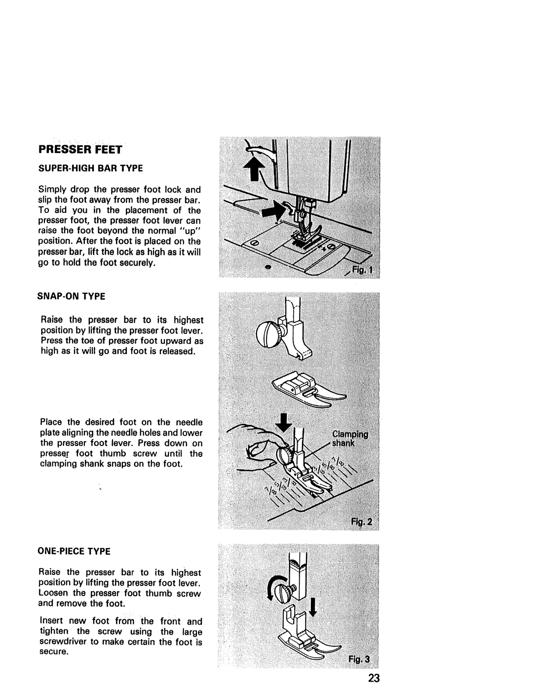 Kenmore 1940, 1941, 1641, 1625, 1430, 1431 manual Presser Feet, SUPER-HIGH BAR Type 