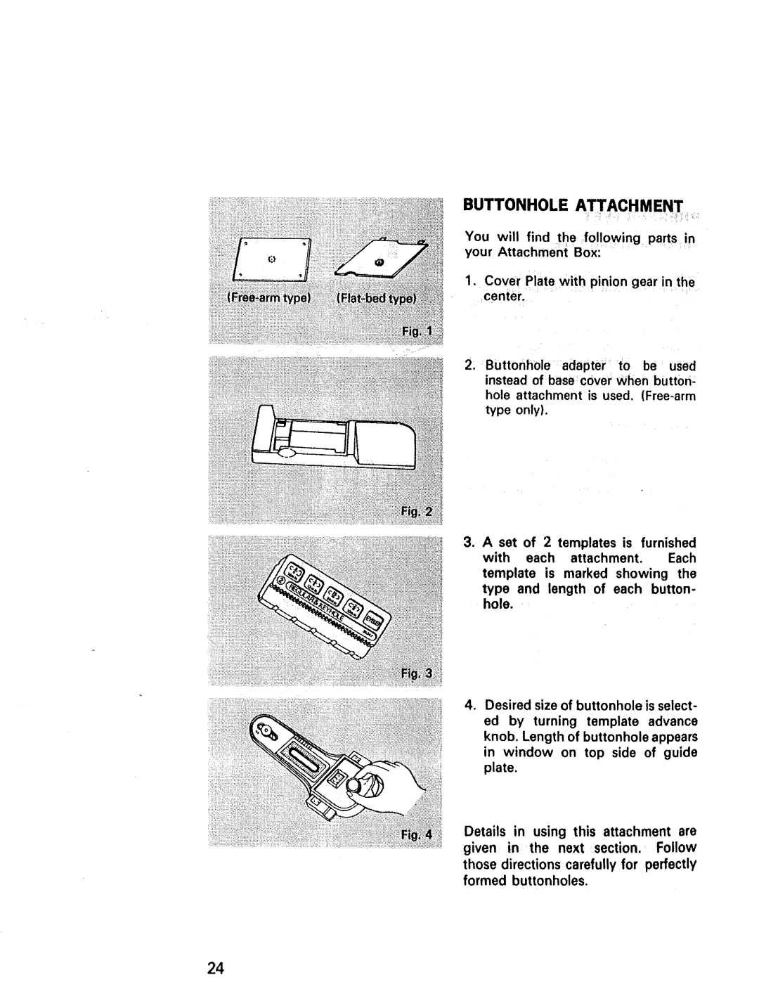 Kenmore 1941, 1940, 1641, 1625, 1430, 1431 manual Buttonhole Attachment 