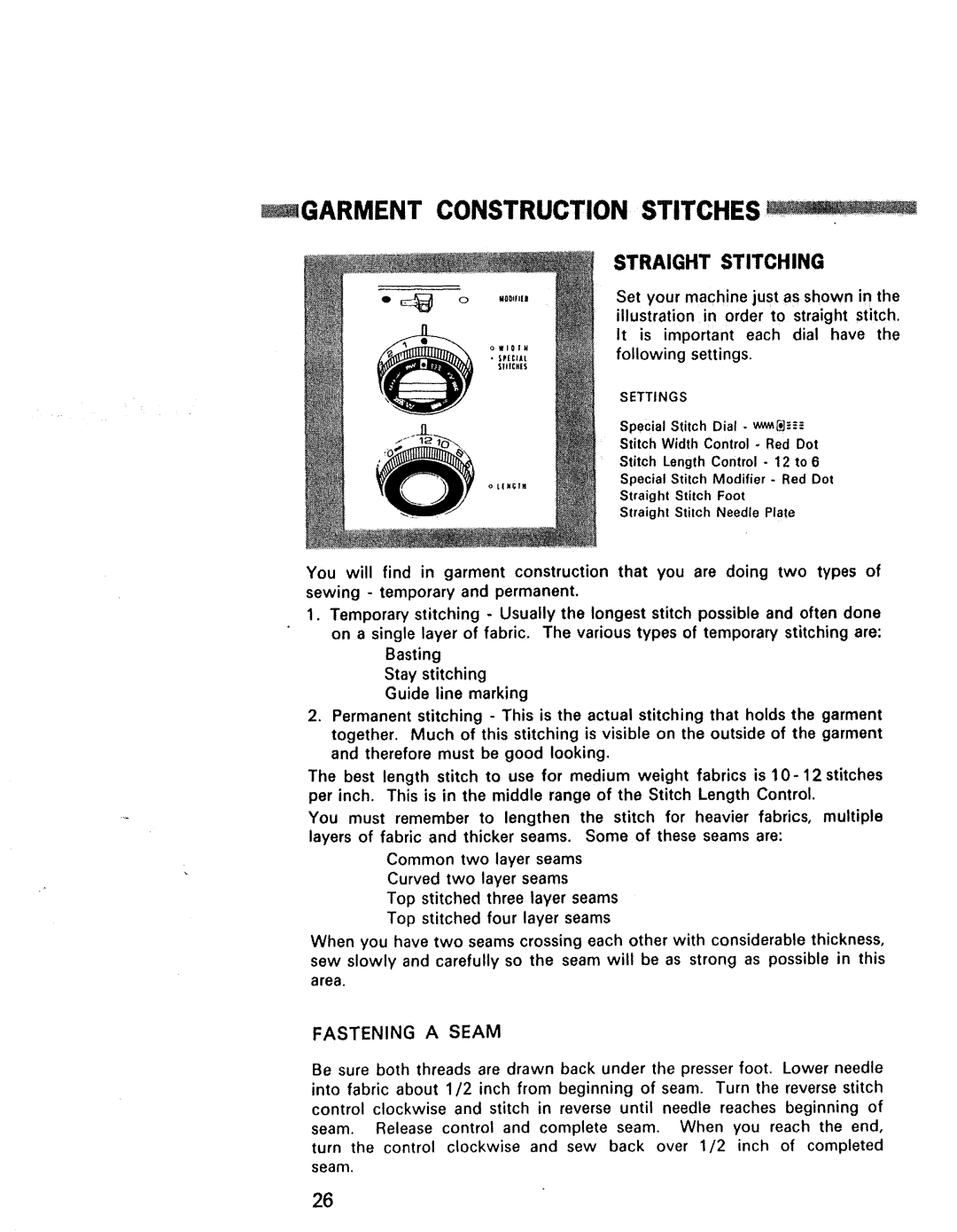 Kenmore 1625, 1940, 1941, 1641, 1430, 1431 manual Construction Stitches, Straight Stitching 