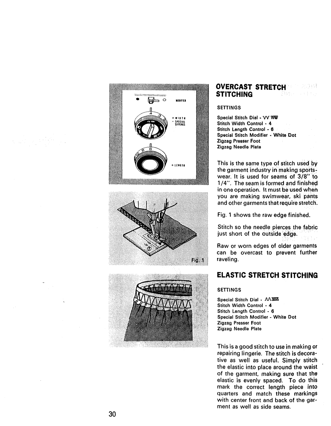 Kenmore 1941, 1940, 1641, 1625, 1430, 1431 manual Elastic Stretch Stitching, Overcast Stretch Stitching 