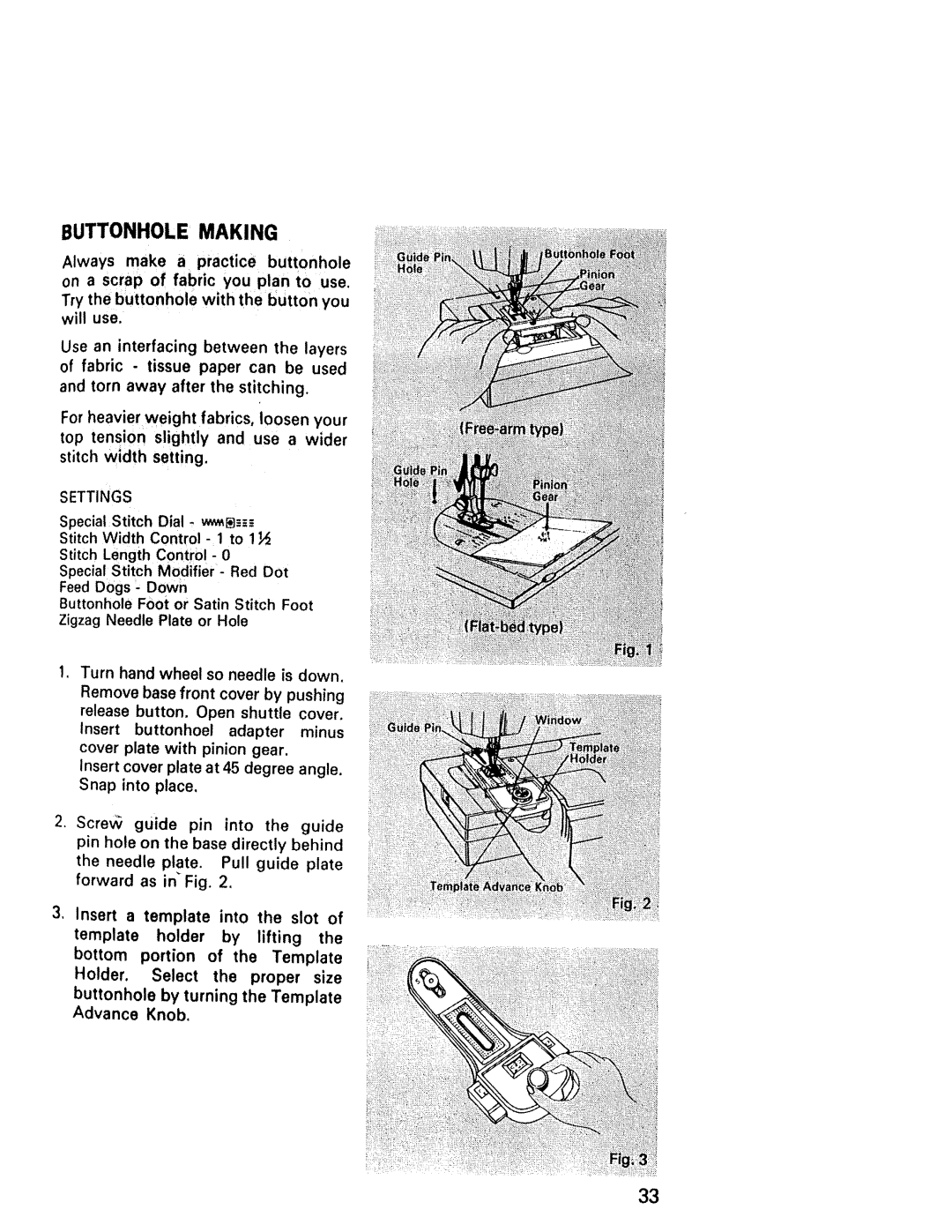 Kenmore 1430, 1940, 1941, 1641, 1625, 1431 manual Buttonhole Making 