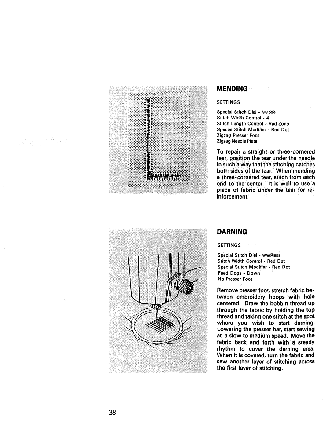 Kenmore 1625, 1940, 1941, 1641, 1430, 1431 manual Mending, Darning 