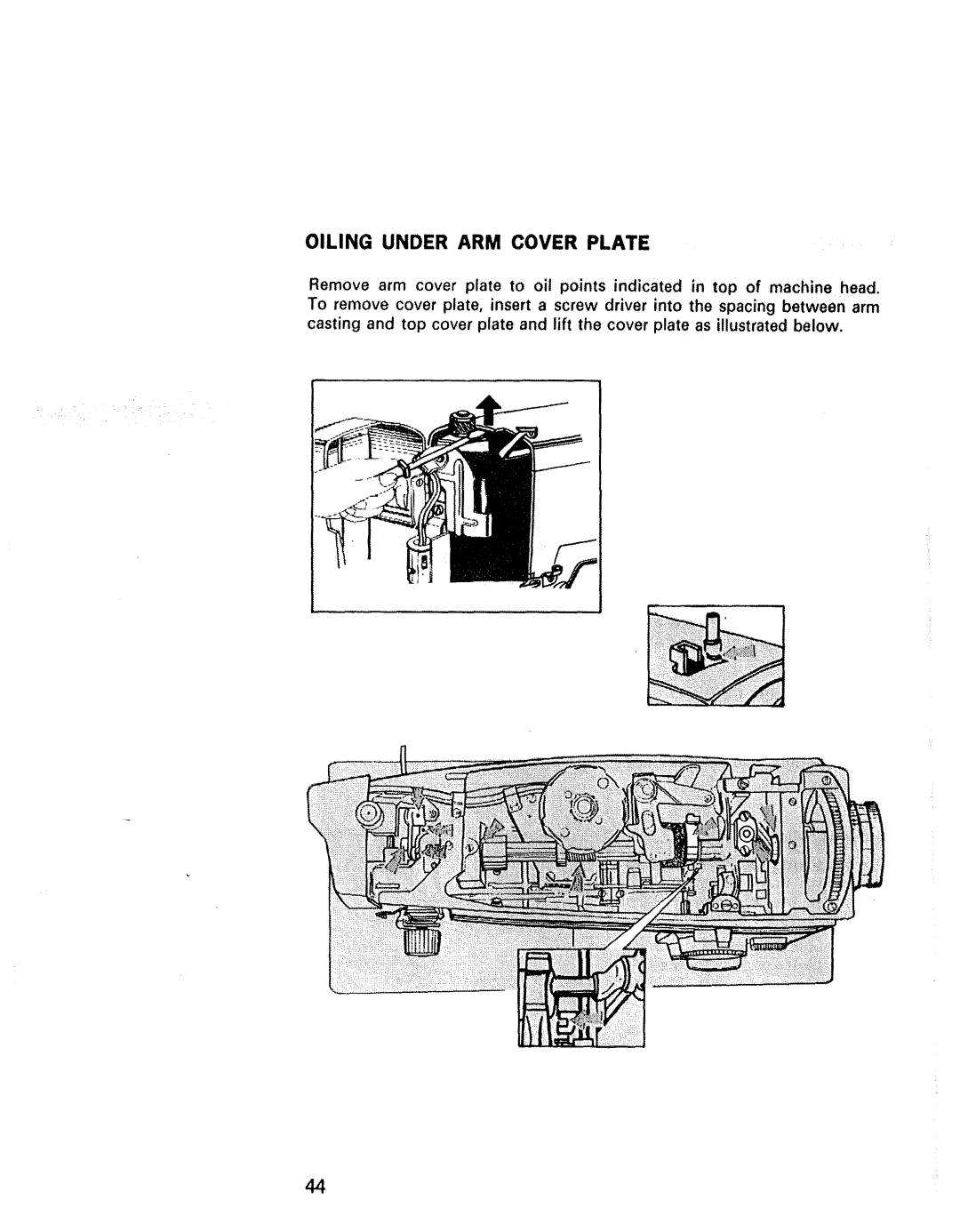 Kenmore 1625, 1940, 1941, 1641, 1430, 1431 manual Oiling Under ARM Cover Plate 