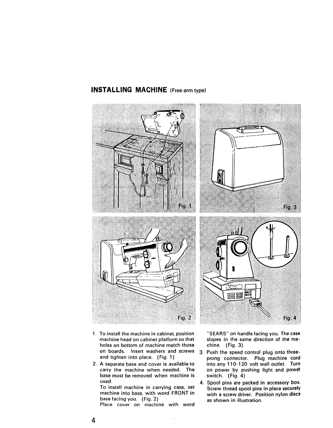 Kenmore 1431, 1940, 1941, 1641, 1625, 1430 manual Installing Machine Free-armtype 