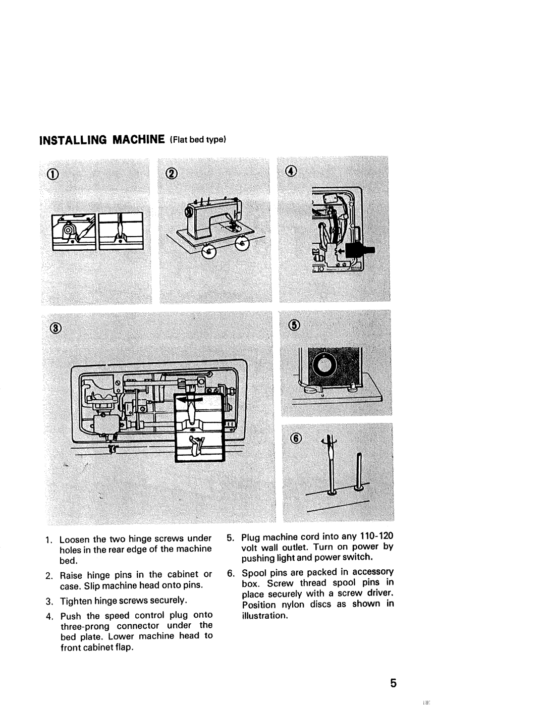 Kenmore 1940, 1941, 1641, 1625, 1430, 1431 manual Installing Machine Flat bed type 