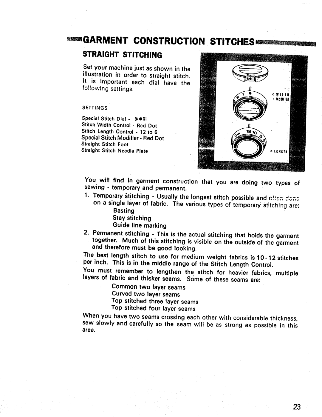 Kenmore 1947, 1660, 1357 manual MmGARMENT Construction Stitches, Straight Stitching 