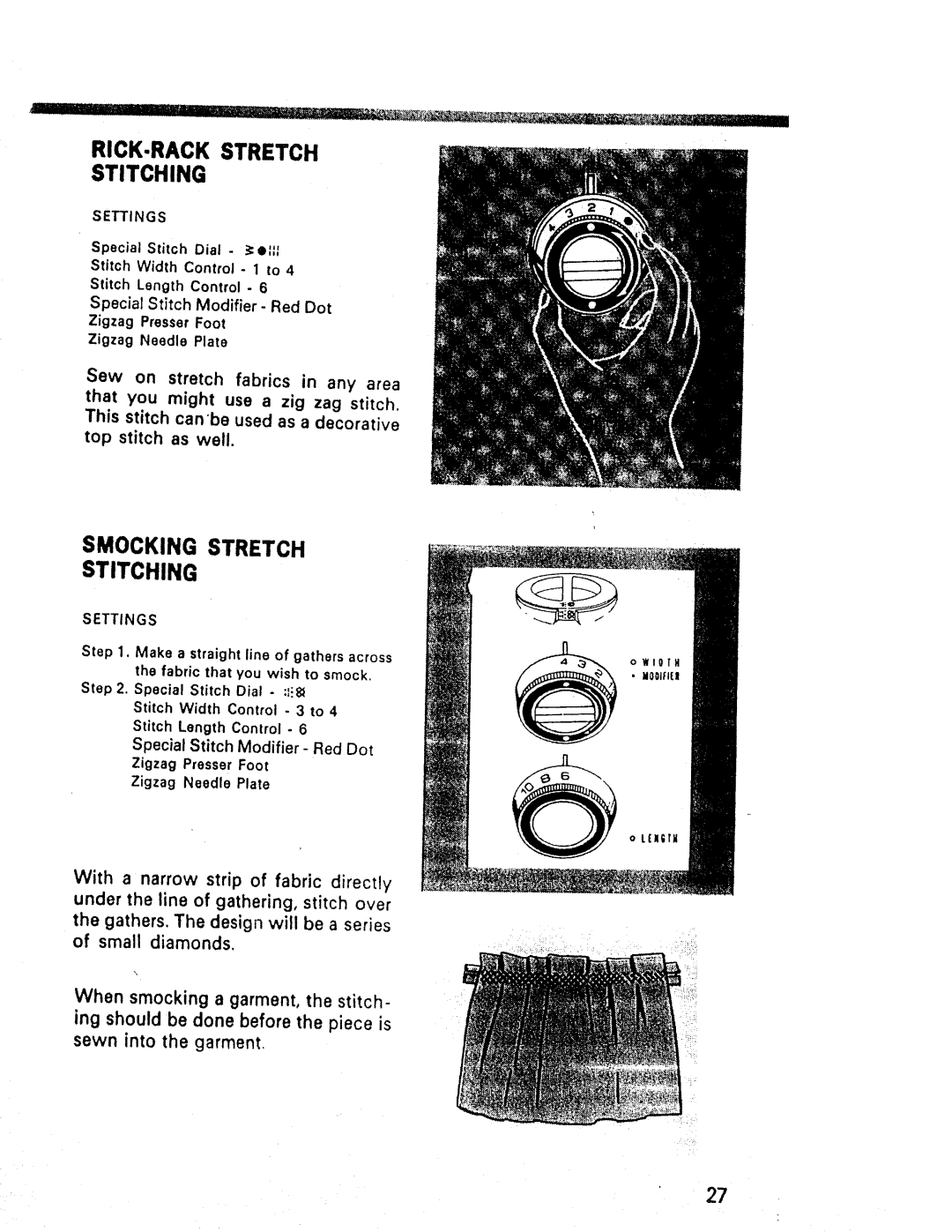 Kenmore 1660, 1947, 1357 manual Smocking Stretch Stitching, RICK-RACK Stretch Stitching 