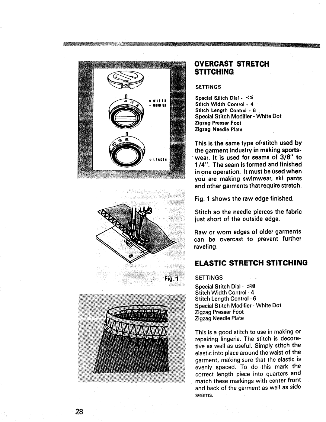 Kenmore 1357, 1947, 1660 manual Overcast Stretch Stitching, Elastic Stretch Stitching 