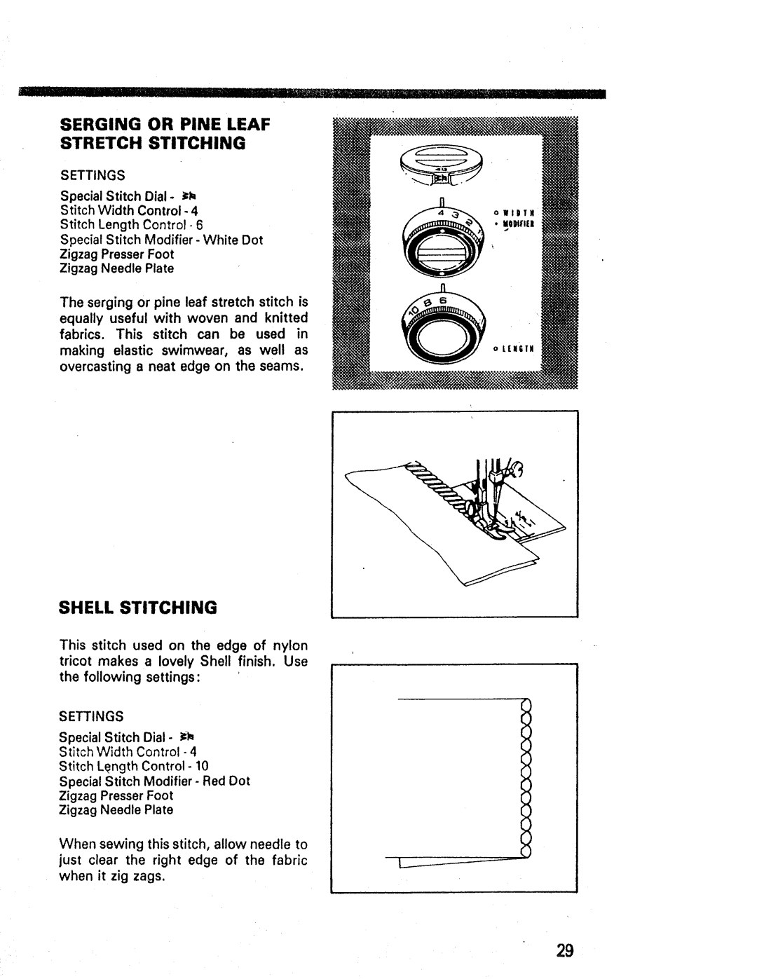 Kenmore 1947, 1660, 1357 manual Serging or Pine Leaf Stretch Stitching, Shell Stitching 