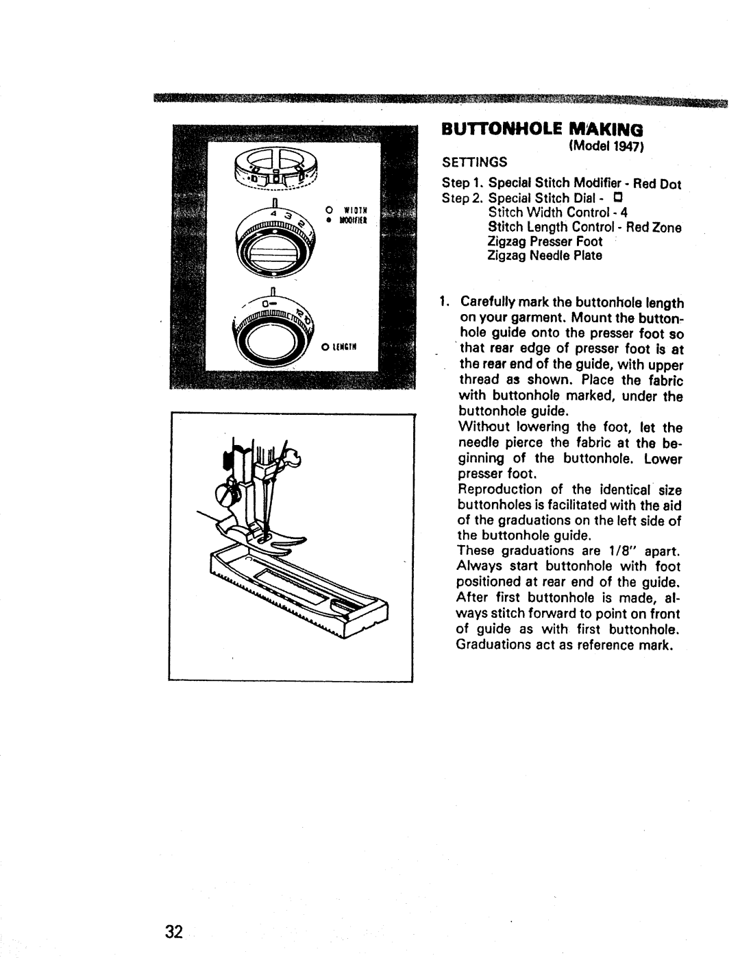 Kenmore 1947, 1660, 1357 manual Buttonhole Making, Settings 