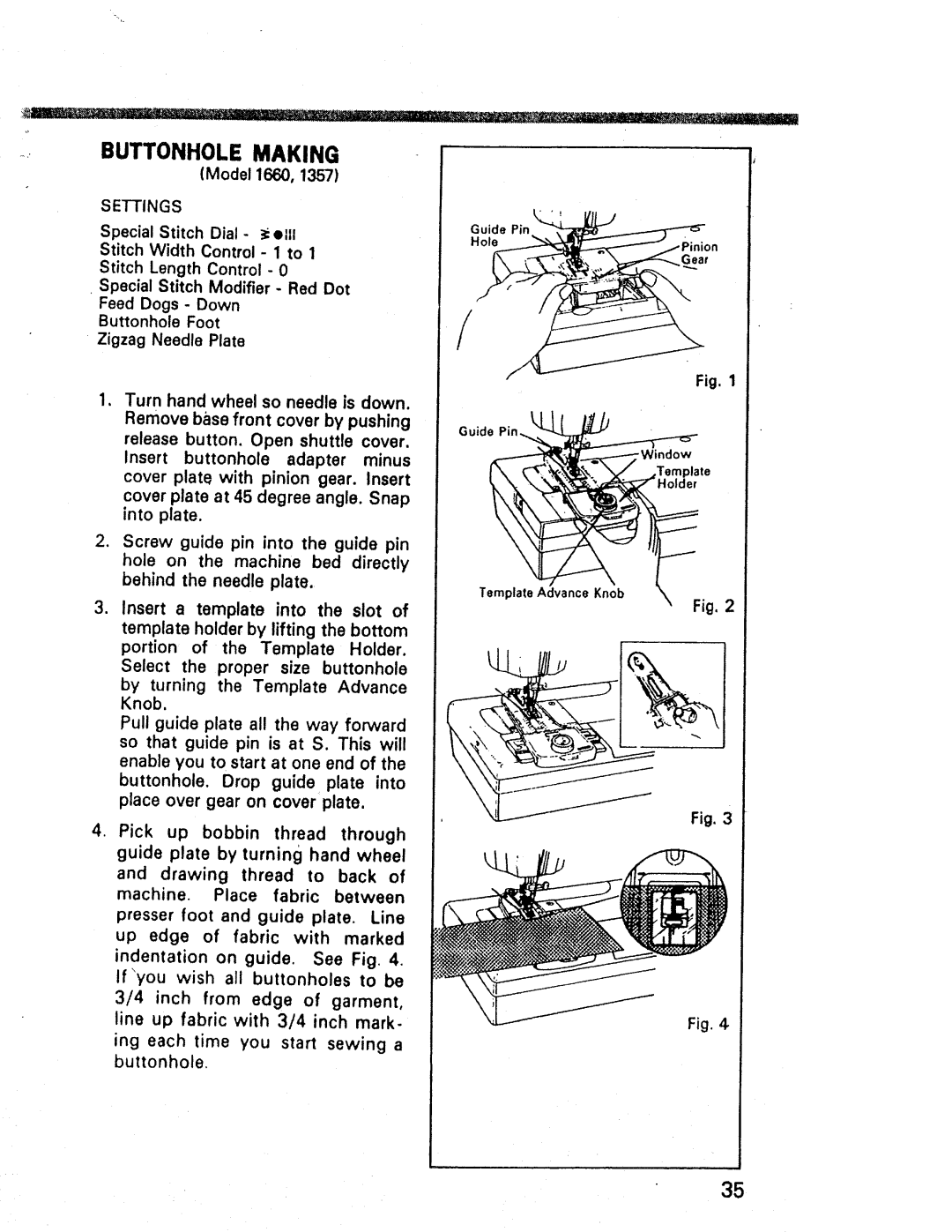 Kenmore 1947, 1357 manual Buttonhole Making, Model 1660 