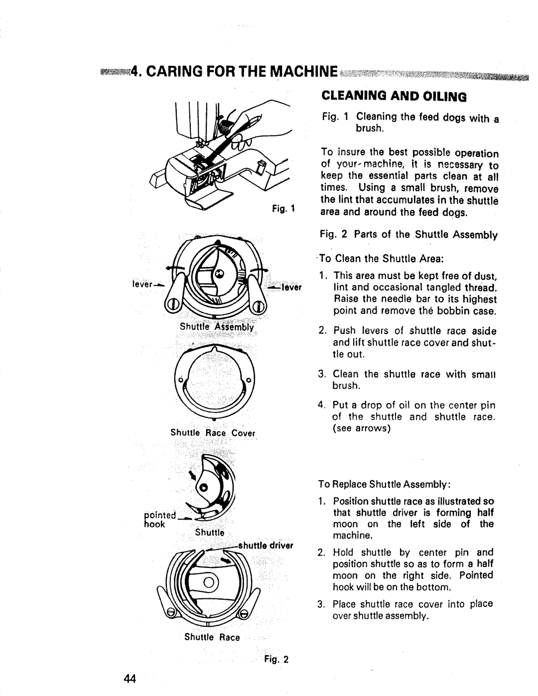 Kenmore 1947, 1660, 1357 manual Caring for the Machine, Cleaning and Oiling 