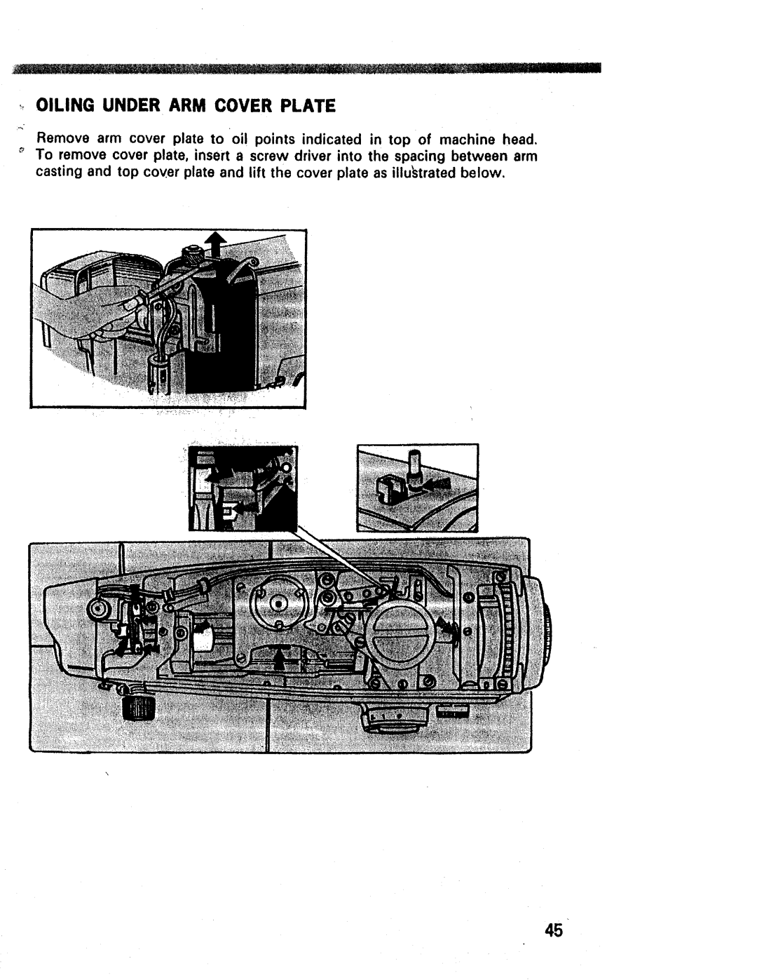 Kenmore 1660, 1947, 1357 manual Oiling Under ARM Cover Plate 