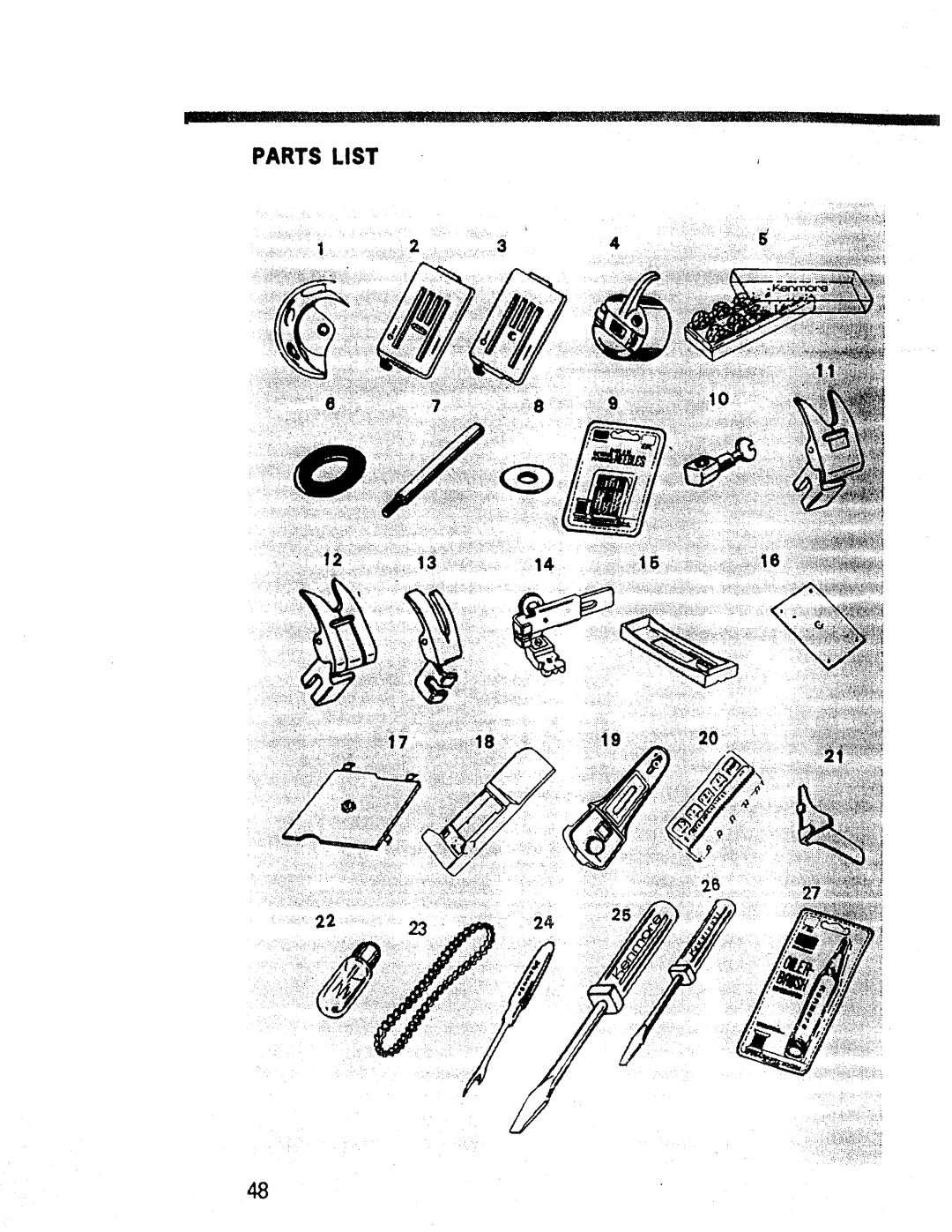 Kenmore 1660, 1947, 1357 manual Parts List 