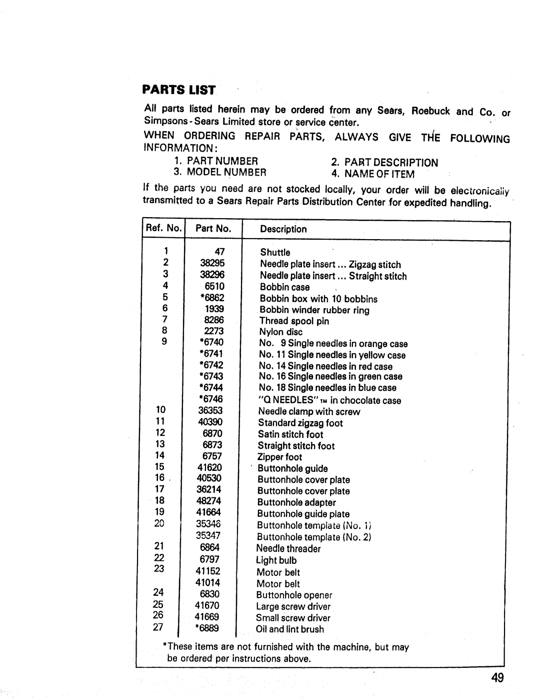 Kenmore 1357, 1947, 1660 manual 38296 