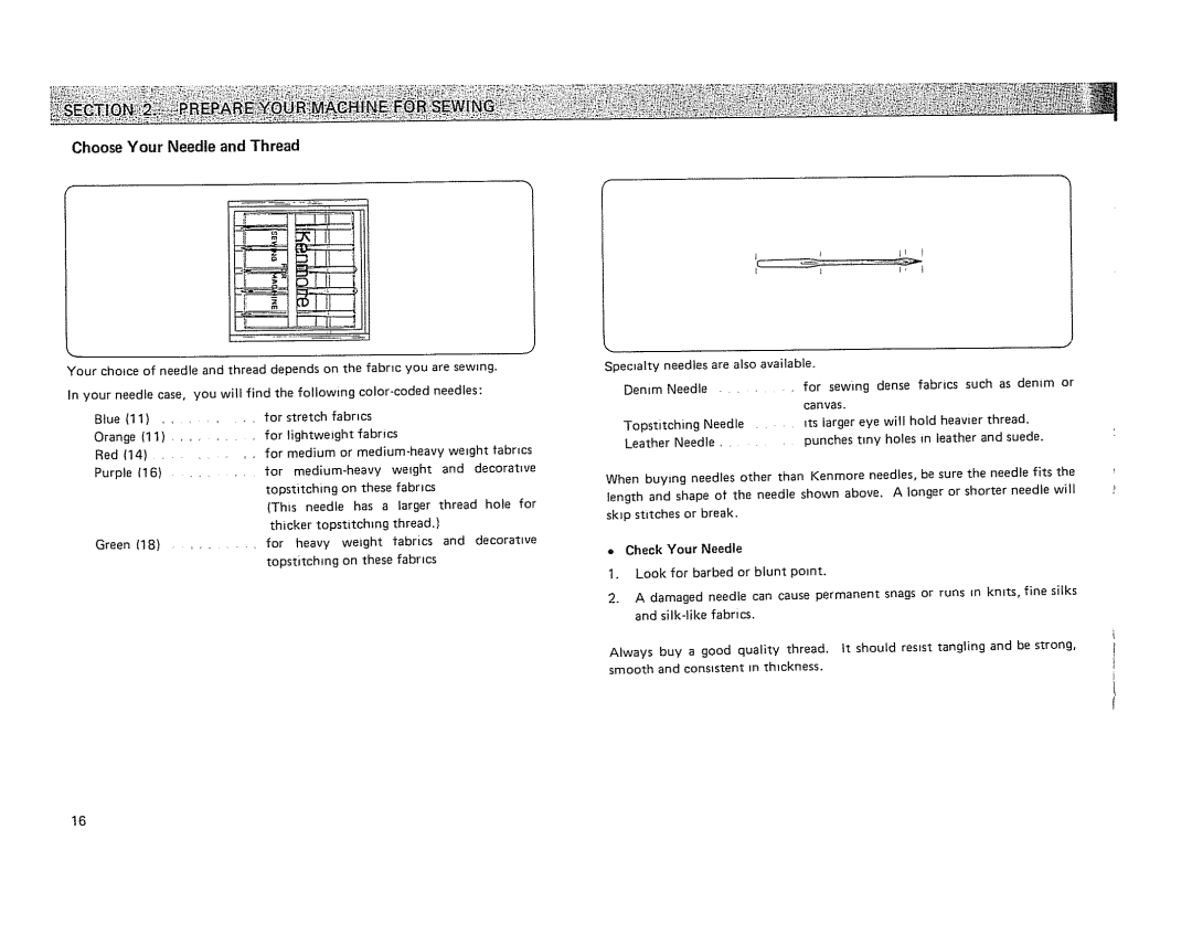 Kenmore 19501 manual Choose Your Needle and Thread, HghtweJght 