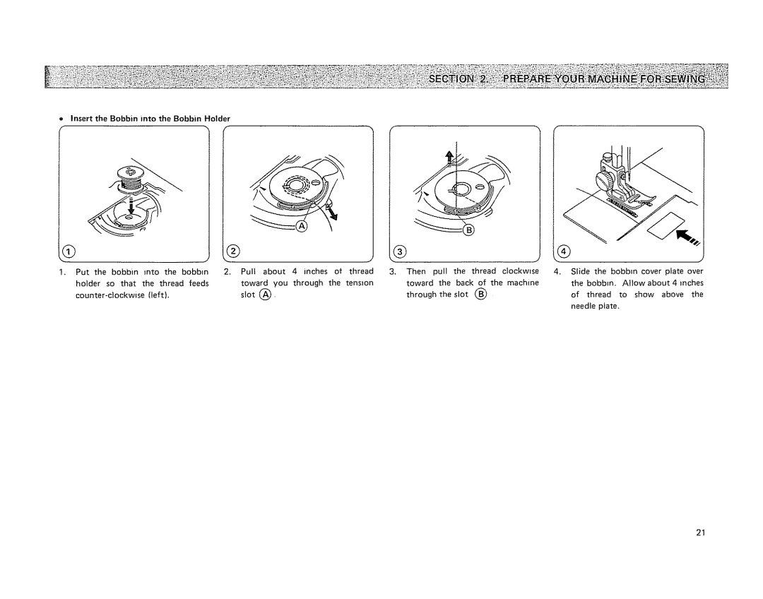 Kenmore 19501 manual = Insert the Bobbin into the Bobbin Holder 