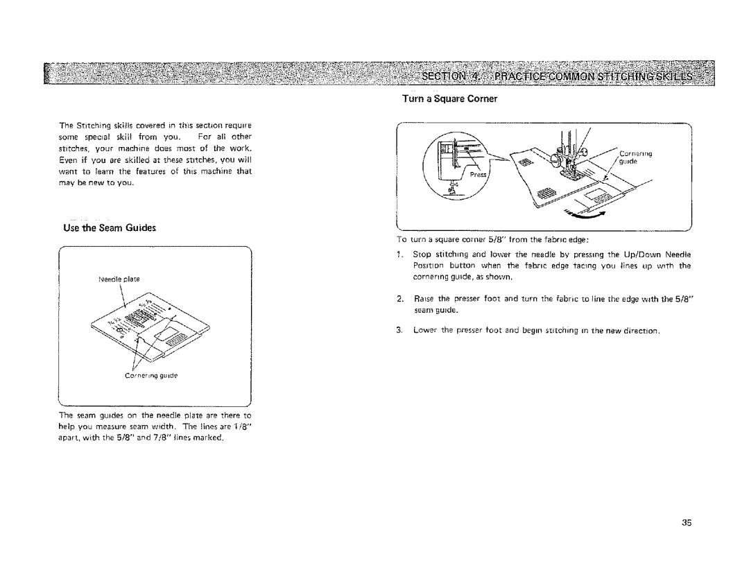 Kenmore 19501 manual Use the Seam Guides, Turn a Square Corner 