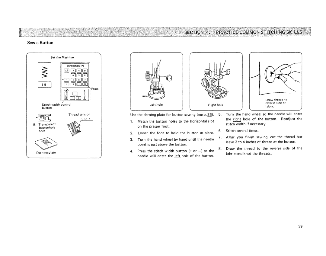 Kenmore 19501 manual Sewa Button 