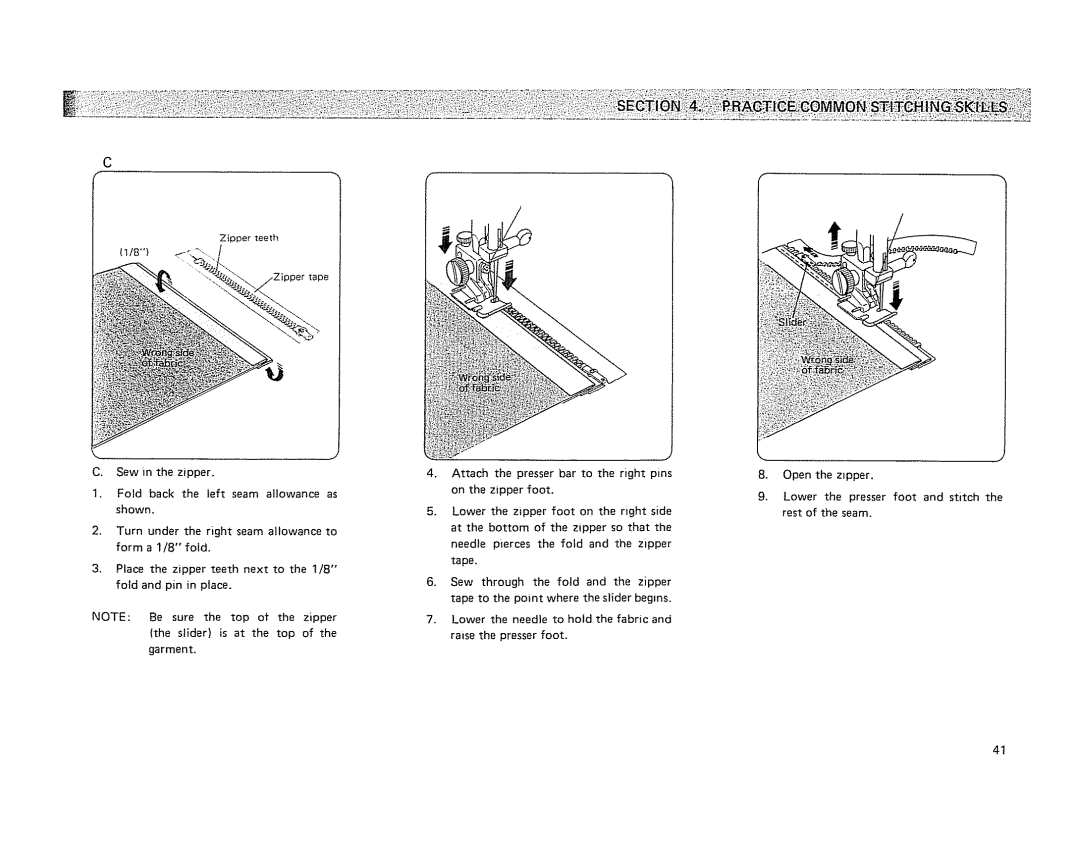 Kenmore 19501 manual Zipper teeth 