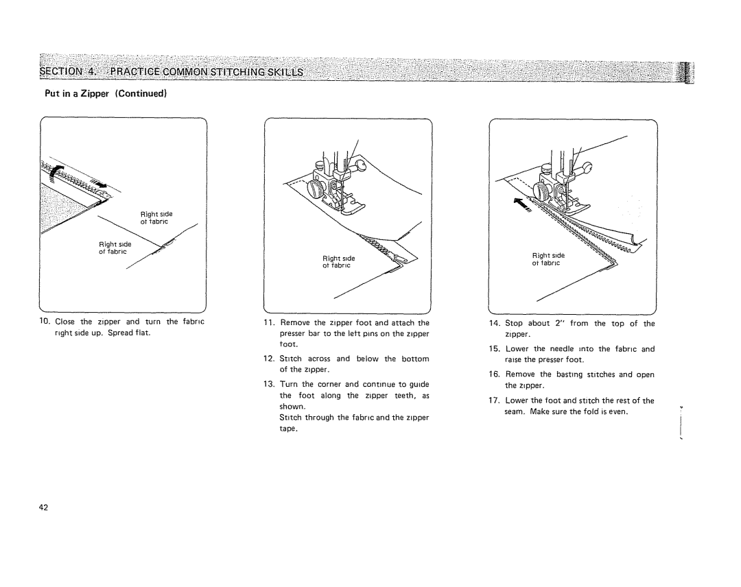 Kenmore 19501 manual Put in a Zipper 