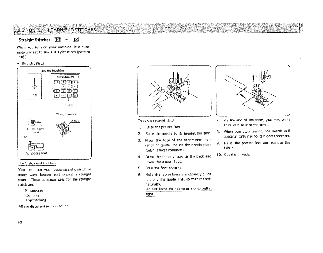 Kenmore 19501 manual Straight Stitches, Stratght Stitch 