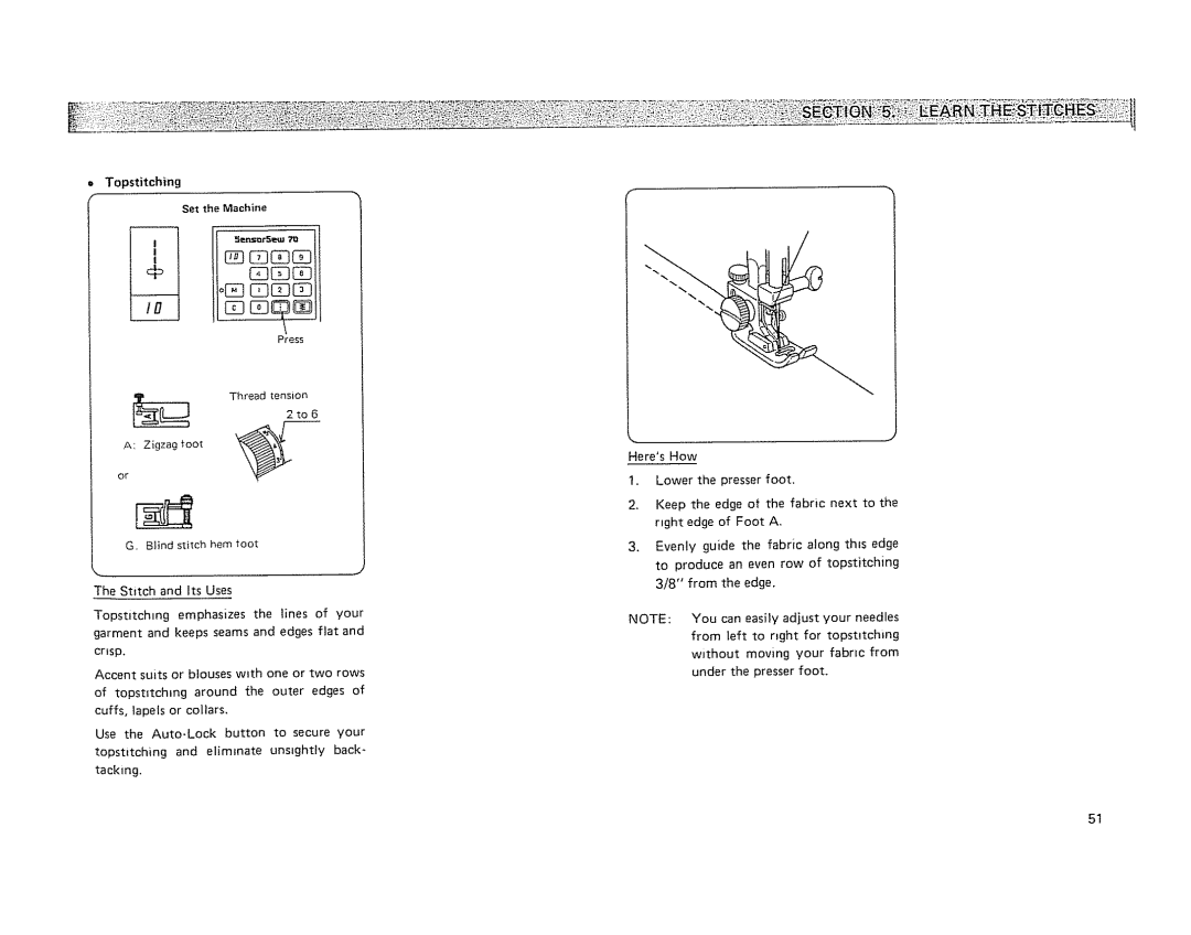 Kenmore 19501 manual Topstitching Set the Machine 