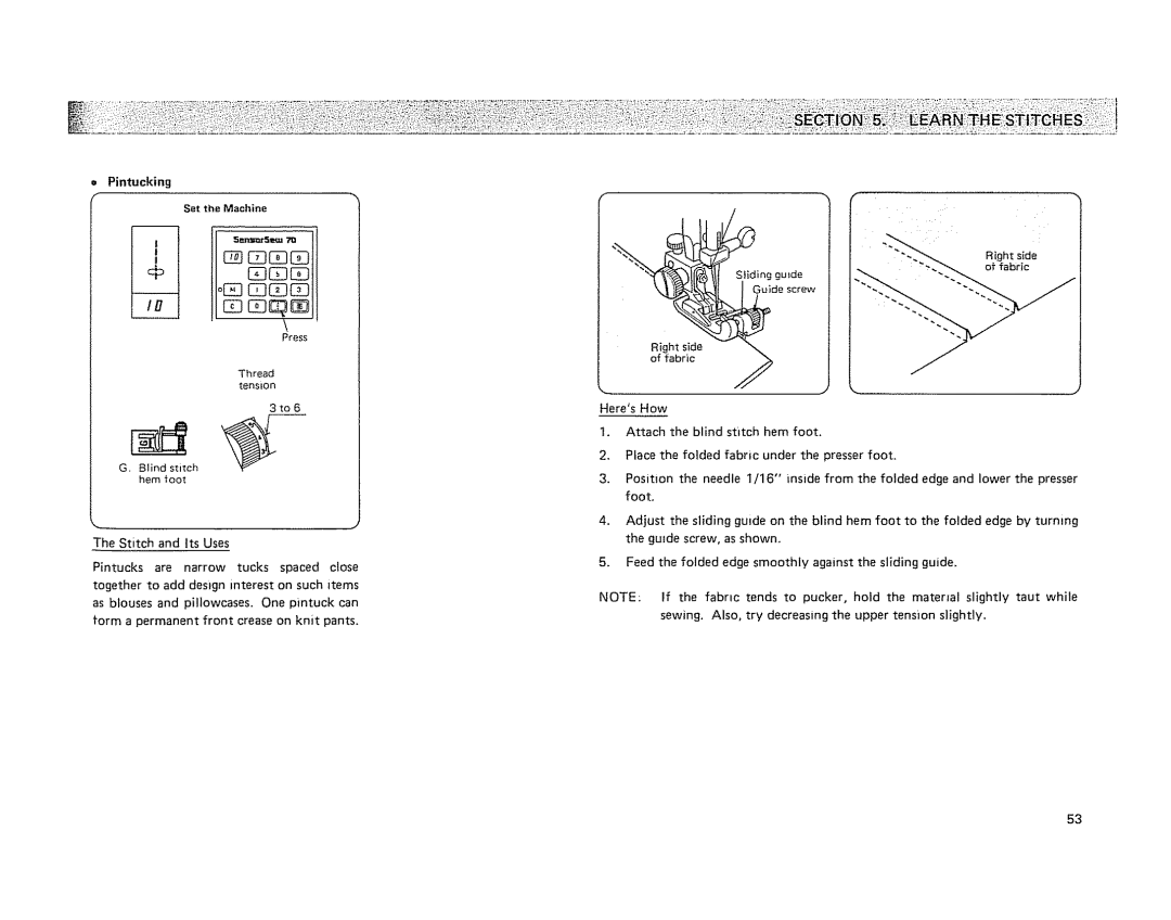 Kenmore 19501 manual Pintucking 