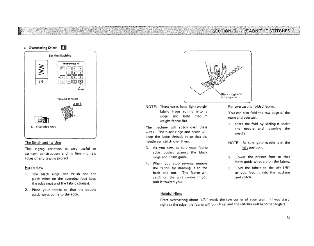 Kenmore 19501 manual Overcasting Stitch Set the Machine, Overedge toot 