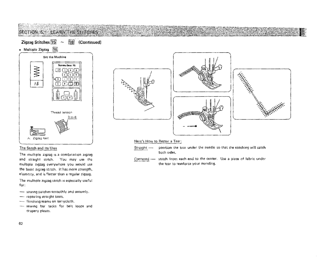 Kenmore 19501 manual Zigzag Stitches = MultipLeZigzag 
