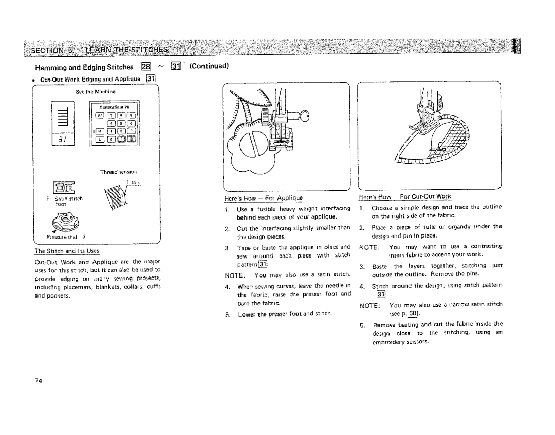 Kenmore 19501 manual Cut*Out Work Edging and Applique Set the Machine 