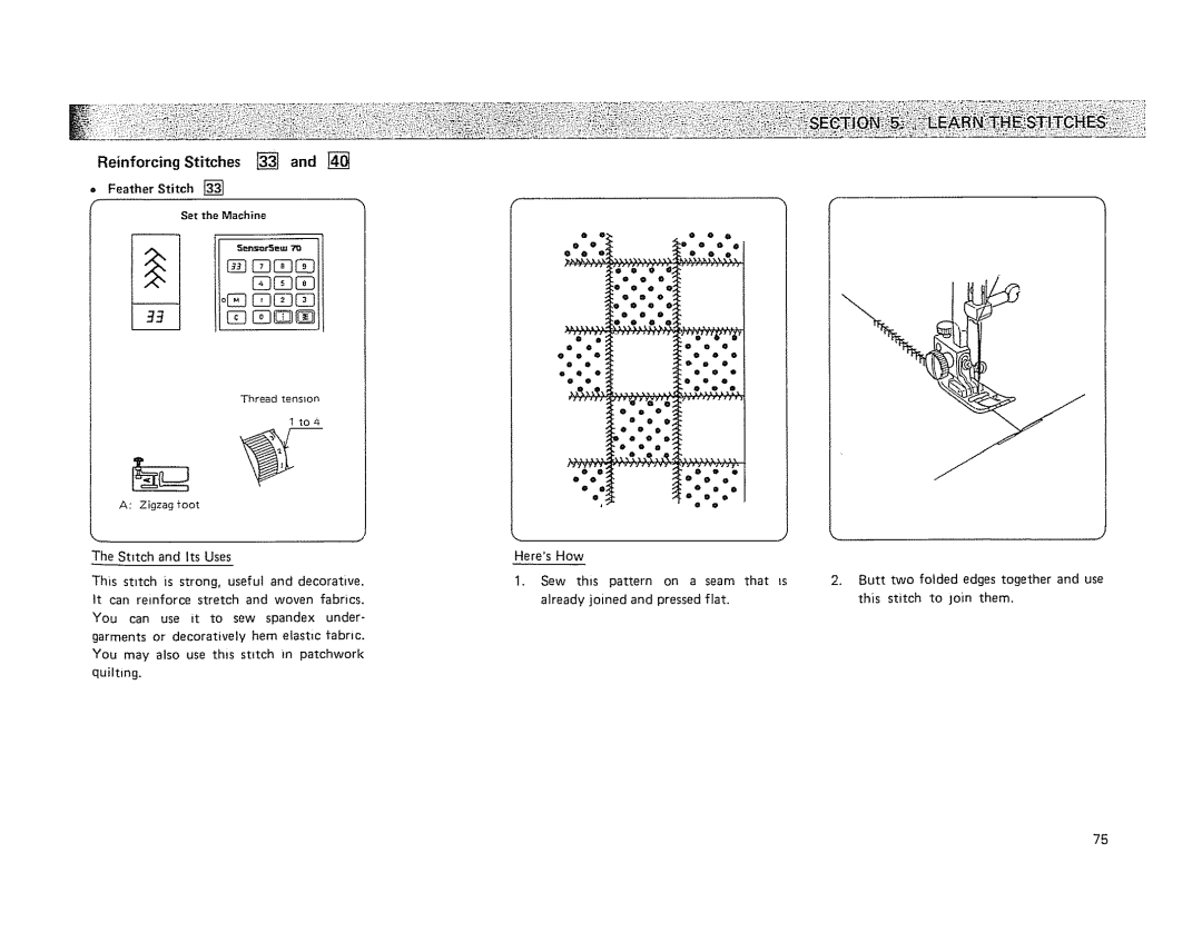 Kenmore 19501 manual Reinforcing Stitches, = Feather Stitch Set the Machine, #,,,$ 