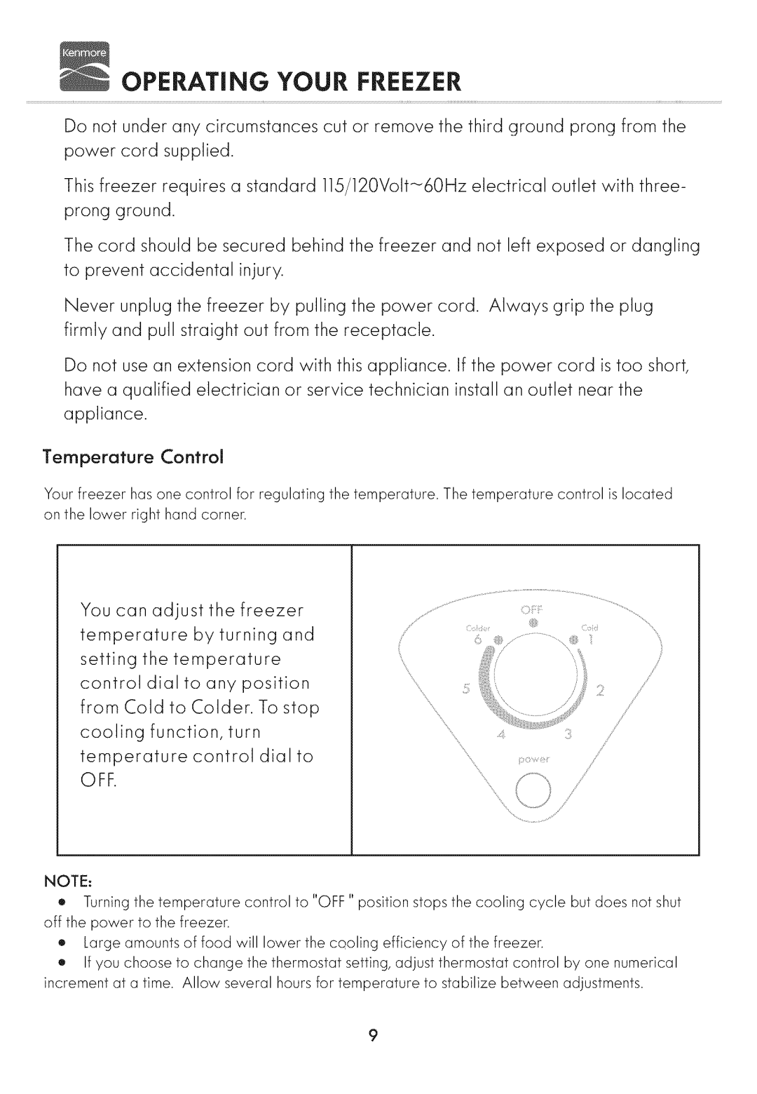 Kenmore 19502, 19702 manual Operating Your Freezer 