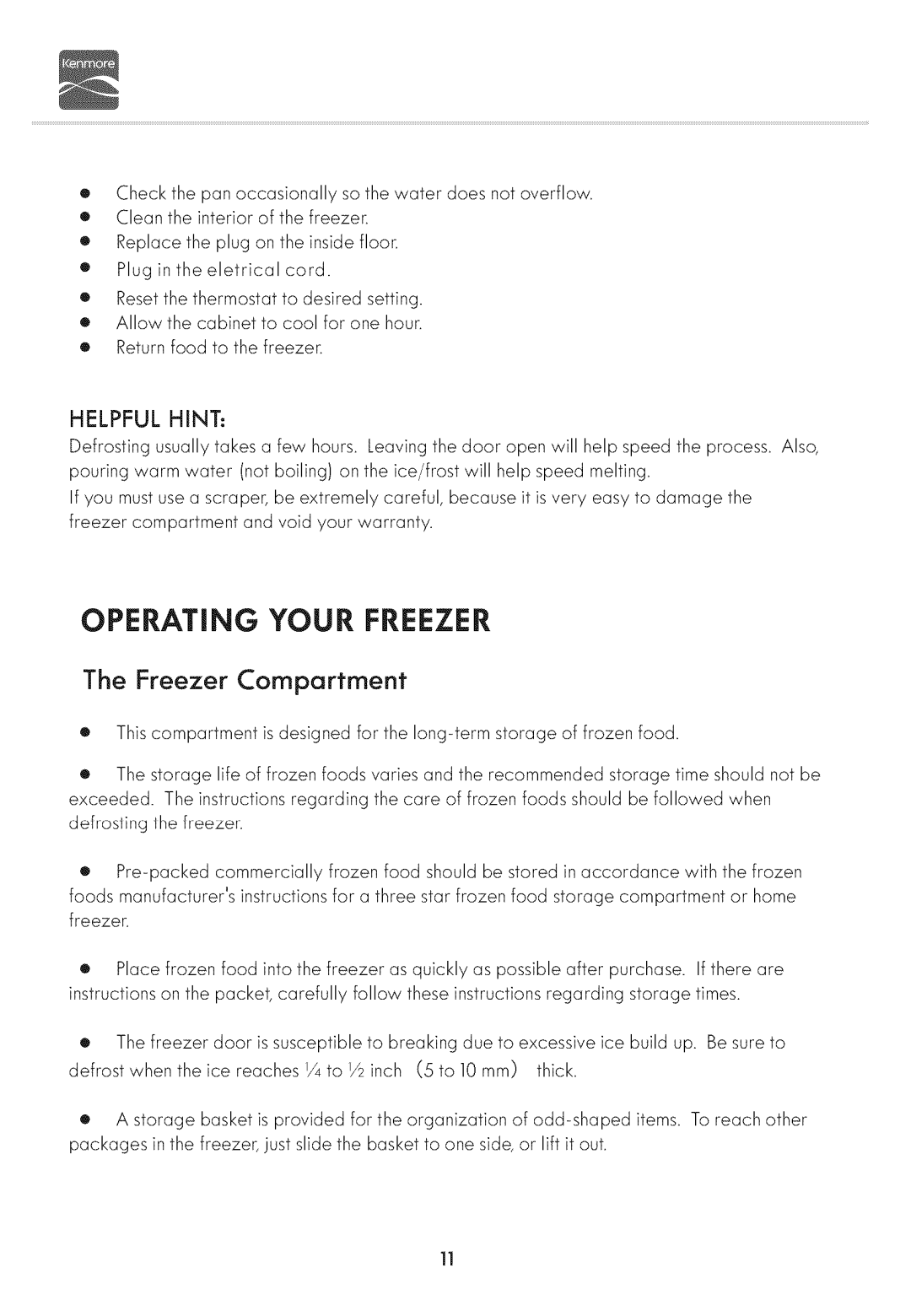 Kenmore 19502, 19702 manual Freezer Compartment, Helpful Hint 